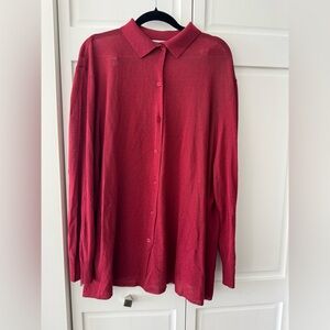 ZARA Red Lightweight Knit Button-Up Shirt Oversized Size L | Layering Cardigan